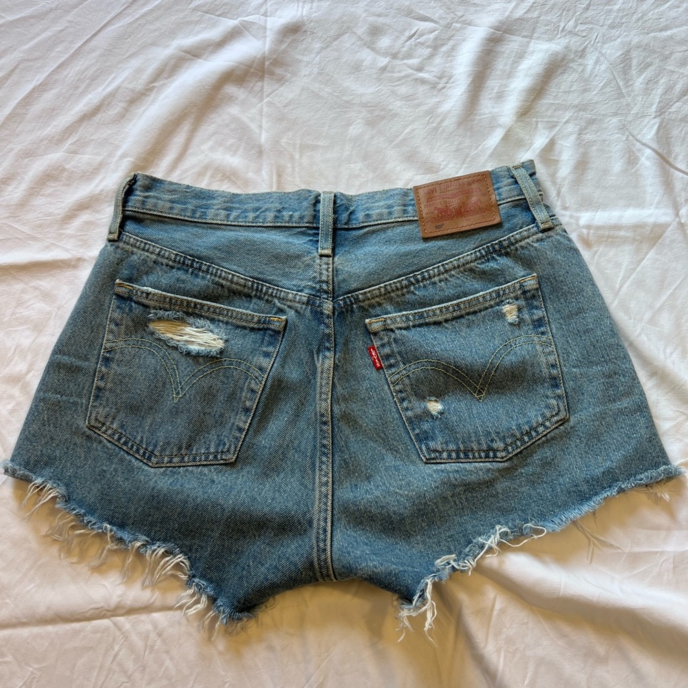 Levi's Ripped Blue Jean Shorts - Picture 2 of 3